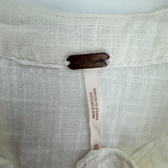 Free‎ People Womens Talk to Me White Shirt Gauze Cotton Frayed Hem Button Size M - Picture 3 of 8